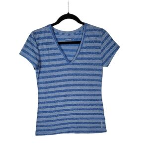 Reebok women's blue,white strip v-neck short sleeve t-shirt Size M